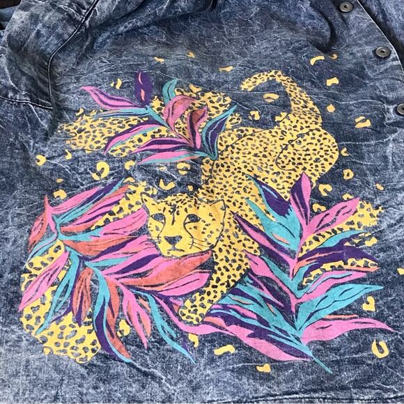 Katherine Haley Size Medium Vintage 1980’s Denim Midi Jumper-Leopard-FLAW - Picture 7 of 16